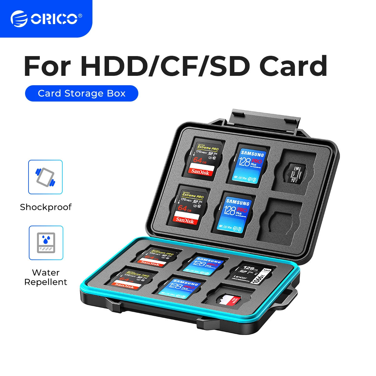 ORICO SD-Speicherkarten-Aufbewahrungskoffer, Micro-SD-Kartenaufbewahrungshülle, wasserdicht, weiches Futter für HDD/CF/SD-Kartenhalter, Organizer Image