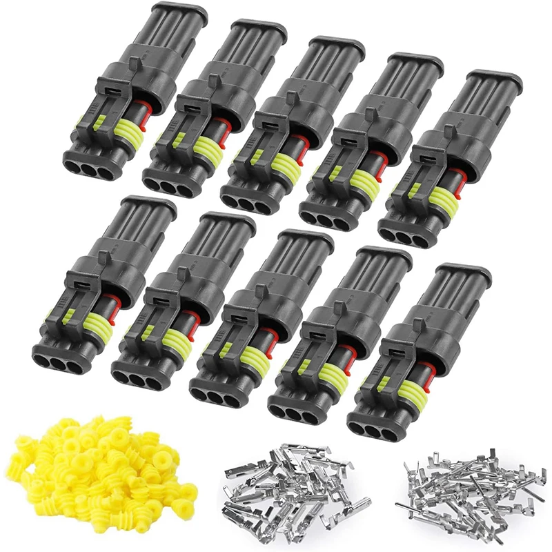 10PCS 3 pin Connector kit Car Auto Electrical Connectors Series Terminals Water Resisted for Car, Truck, Boat