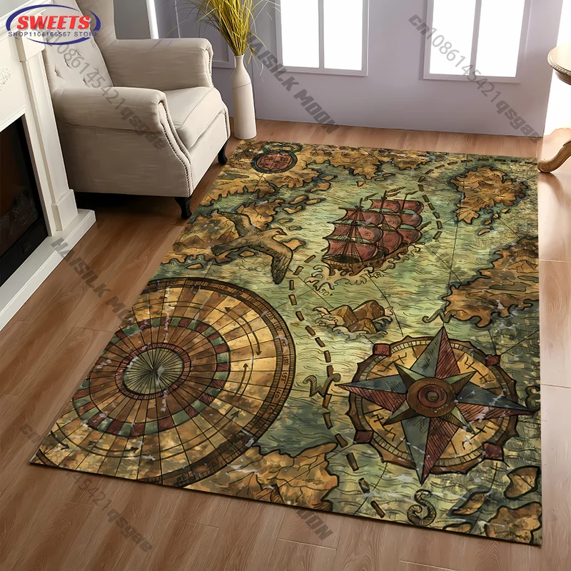 3D HD Retro World Map Carpet Living Room Bedroom Sofa Non-slip Mat Office Large Carpet Modern Decorative Style Rug Quick Arrival