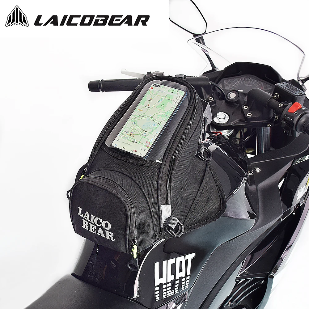 Starke magnetische Motorrad Öl Kraftstoff Tank Tasche Männer Motorrad Sattel einzelne Umhängetasche großen Bildschirm für Telefon & GPS mit Regenschutz Image