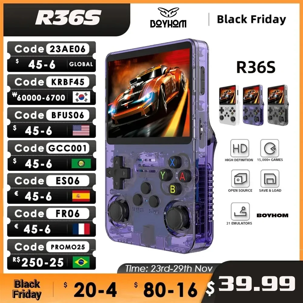R36s retro handheld videospiel konsole linux system 3,5 zoll ips bildschirm r35s pro tragbarer taschen video player 64gb spiele