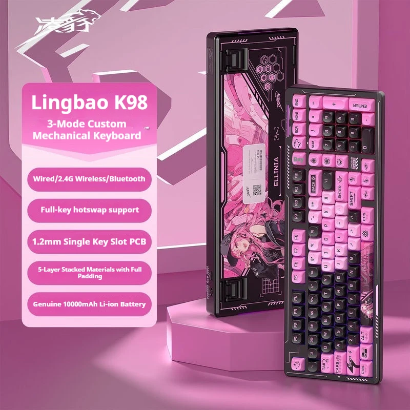 Lingbao K98 Drahtlose mechanische Tastatur, Tri-Modus-Verbindung, volle Taste, Hot-Plug-Spiel, E-Sport-Tastatur, Peripheriegeräte, Halloween-Geschenk Image