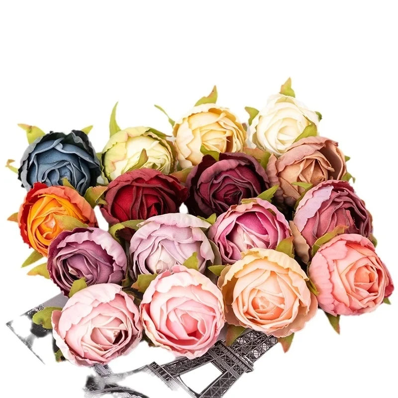 50/100PCS Künstliche Blumen Tee Knospen Hochzeit Festival Kranz Hause Zimmer Decora Diy Geschenke Candy Box Handwerk Seide rose requisiten Image