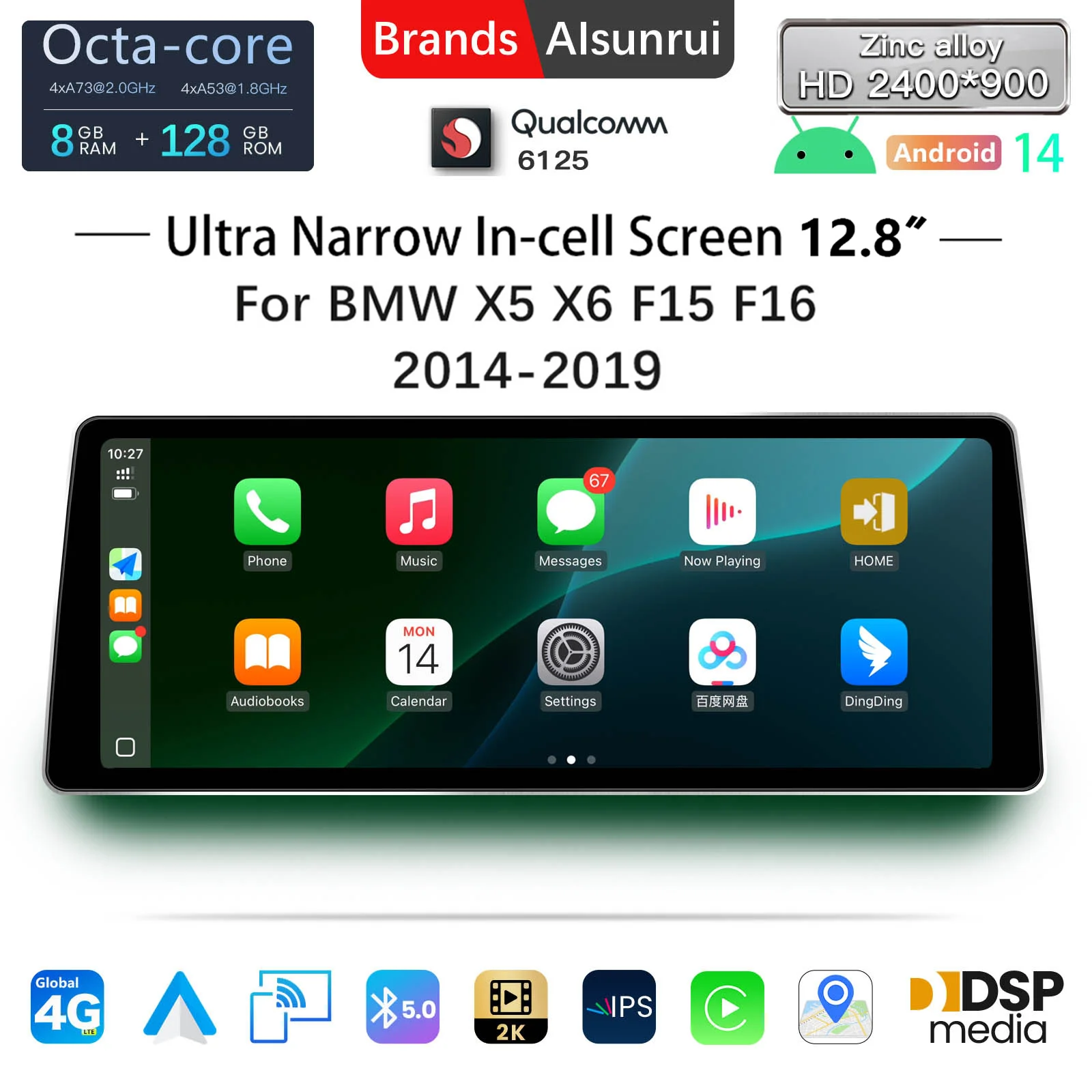 2400*900 Hohe Auflösung Android 14 AutoRadio Drahtlose Carplay Multimedia Player Für BMW X5 F15 X6 F16 NBT EVO GPS Navigation stereo Radio 4G Audio Kopf Einheit Snapdragon 665 Image