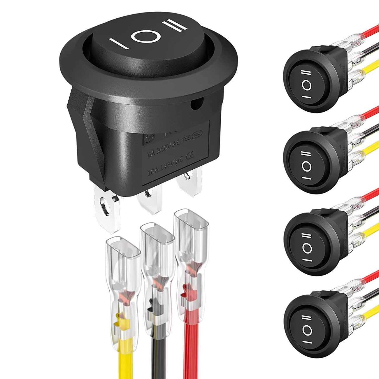 5 Stück 12 V runder Wippschalter AC 6 A/250 V 10 A/125 V SPST 2 Pin 2 Position Ein/Aus Kippschalter für Auto Boot Automotive RV Schwarz Image