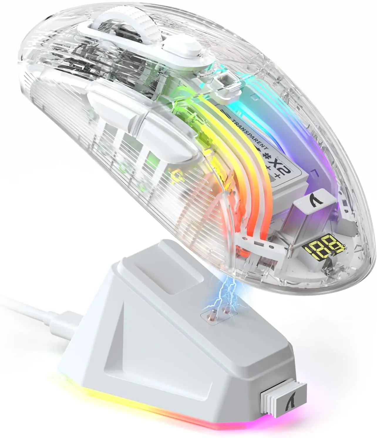 ATTACK SHARK X2Pro Kabellose Gaming-Maus mit RGB-Ladestation, Tri-Mode-Mute-Maus mit RGB-Hintergrundbeleuchtung, transparente Hülle, PixArt 3212 Image