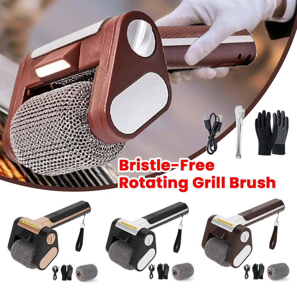 350 U/min borstenfreie rotierende Grillbürste mit LED-Licht, bürstenloser elektrischer Grillreiniger, wiederaufladbar, für Küchengrill, Camping Image