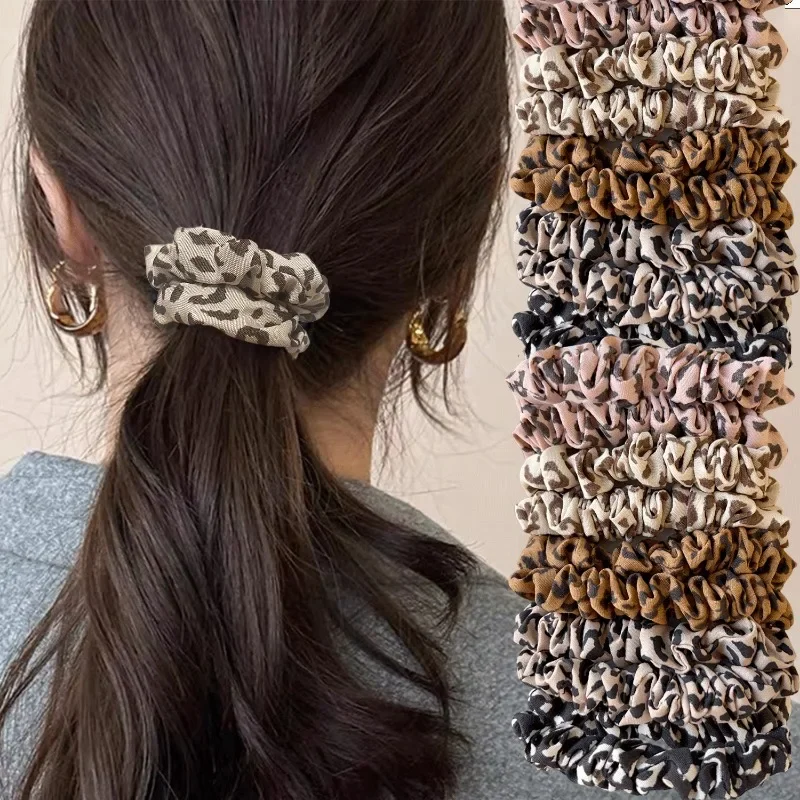 1-10PCS Leopard Print Elastische Haar Krawatten Gummibänder für Frauen Haarband Retro Hohe Qualität Pferdeschwanz-halter Haarring Zubehör Image