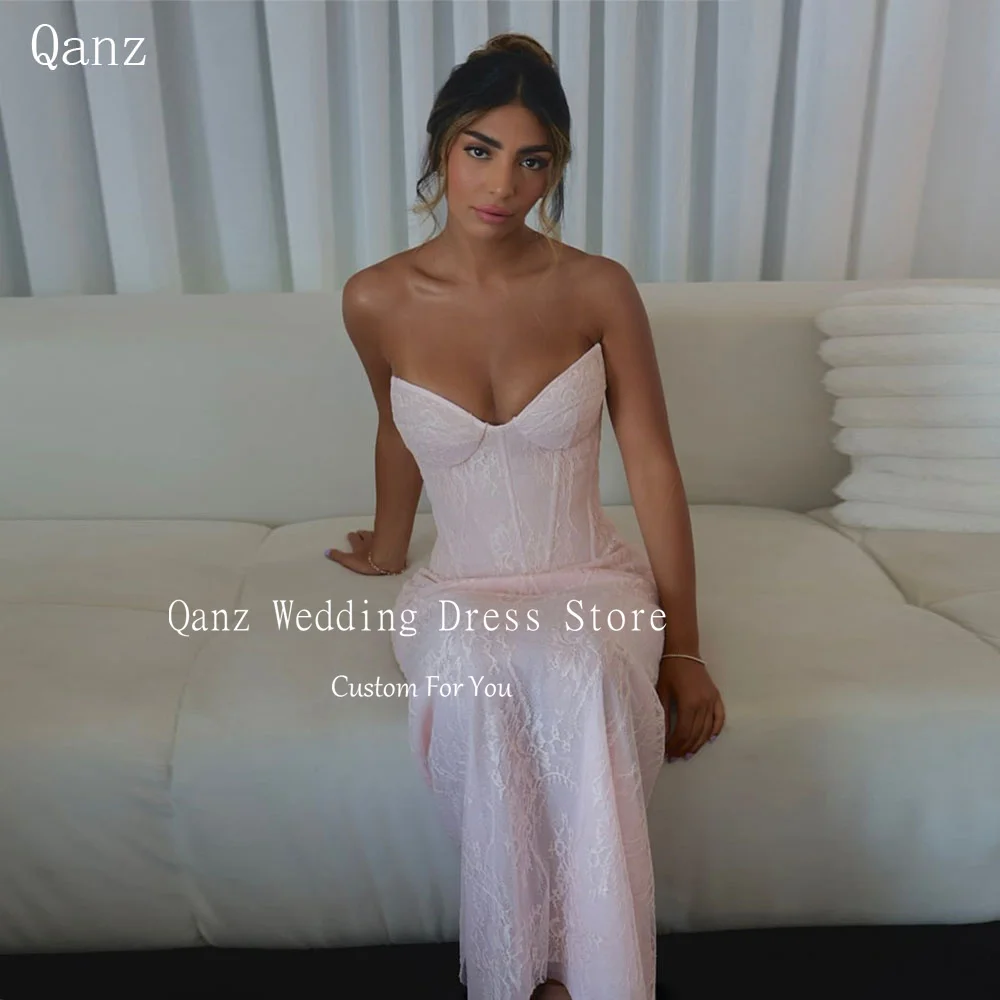 Qanz Baby Rosa Vestidos De Fiesta Elegantes Spitze Appliques Meerjungfrau Abendkleider Schatz Robe De Soirée Mariage Angepasst