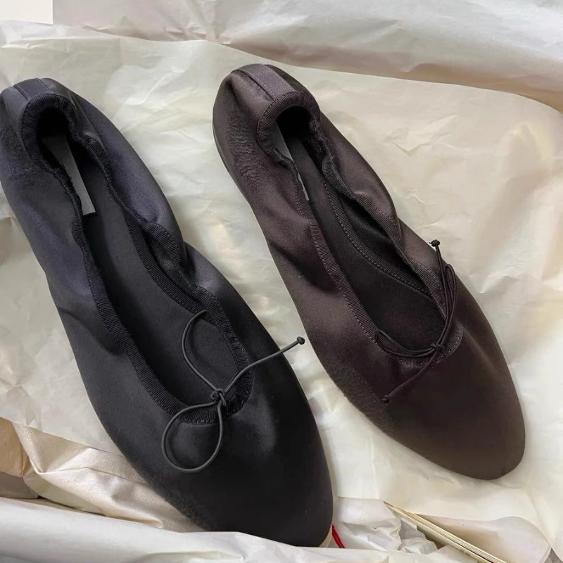 Flat Shoes Women's Office Sliders Lady Footwear Autumn 2025 New Bow Tie Shallow Mouth Comfort Ballerine Femme Single Shoe