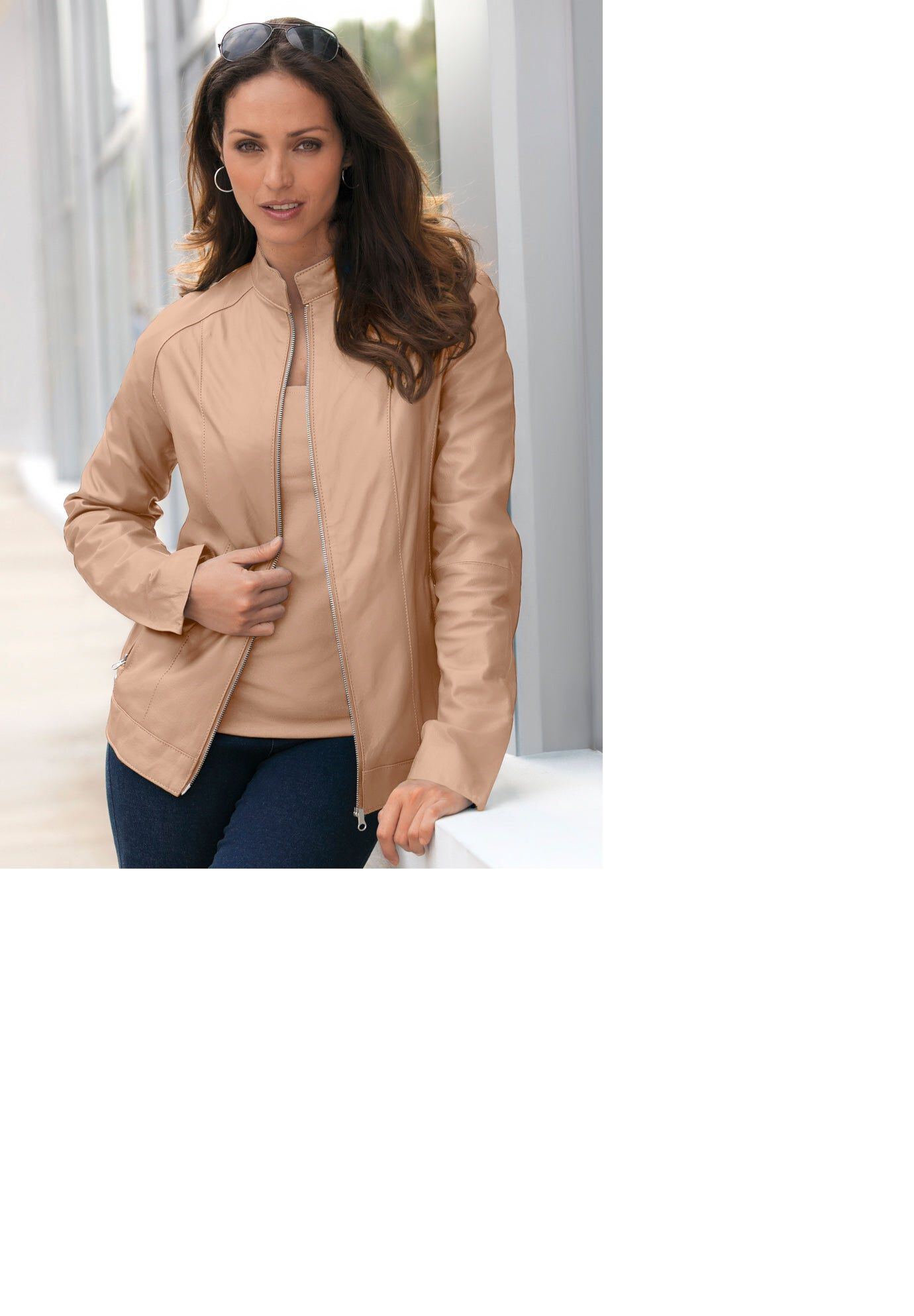 Plus Size Women's Zip Front Leather Jacket by Jessica London in New Khaki (Size 24 W)