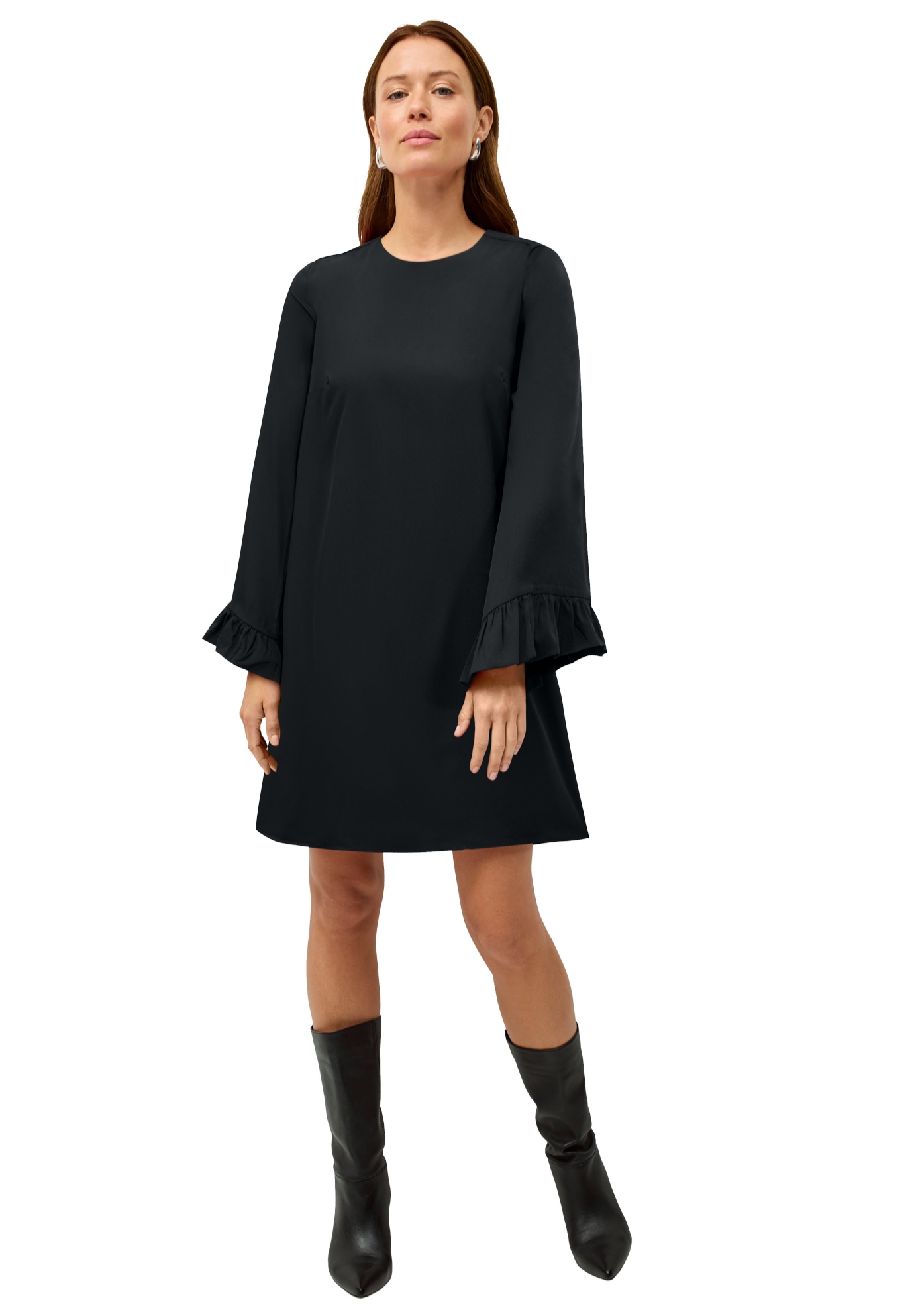 Plus Size Women's Long Ruffle Sleeve A-line Dress by ellos in Black (Size 22/24)