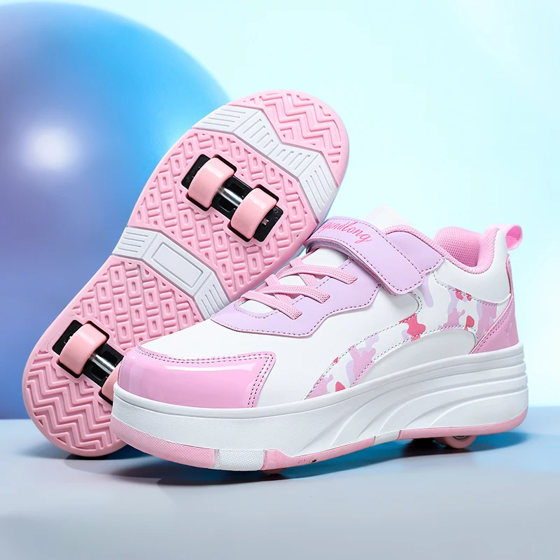 Neue Rollschuhe-Turnschuhe für Kinder, Sportschuhe für Jungen, einziehbare Schlittschuhe mit abnehmbaren Scheiben, Unisex-Freizeitschuhe