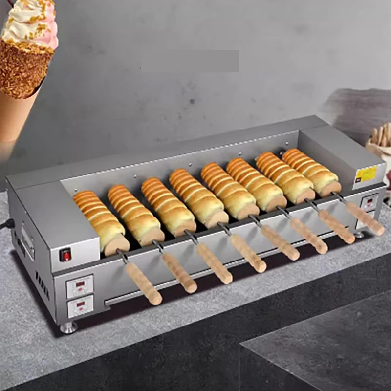 8 Rollen ungarischer Schornsteinkuchen Kurtos Kalacs Maschine 201 Edelstahl Schornsteinkuchenmaschine Image