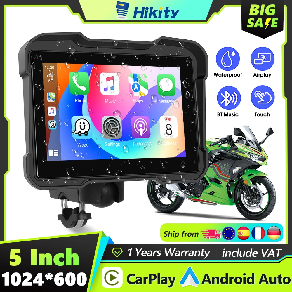 Hikity Carplay Monitor per moto Wireless Android Auto Mirror Link IP67 Monitor portatile impermeabile BT Airplay Android Cast