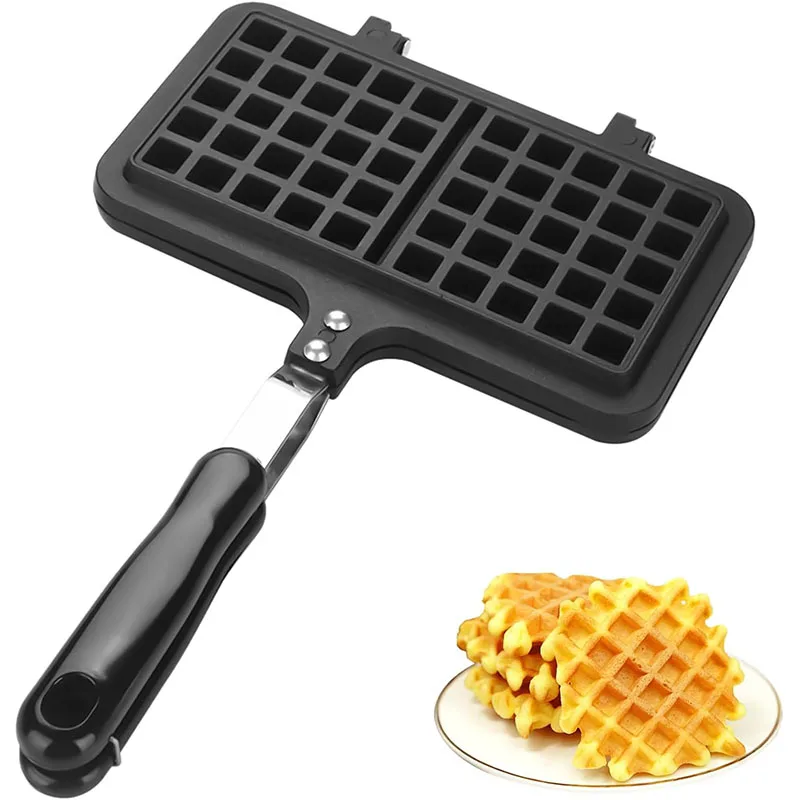 Belgien Waffeleisen aus Aluminiumguss für den Herd, antihaftbeschichtete Waffel-Backform, quadratische Waffel-Grillplatte für Frühstück, Dessert ﻿ JT Image