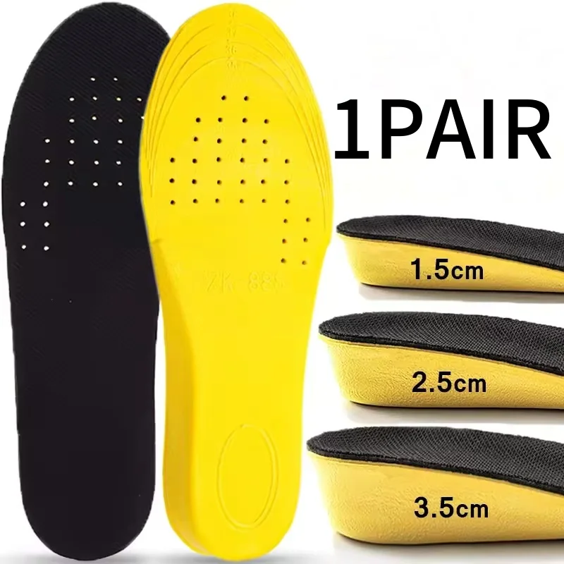 1 Paar 1,5–3,5 cm unsichtbare Einlegesohlen zur Erhöhung der Höhe für Damen und Herren, Fersenlift, gelbe Schuhe, Sohlenpolster, Stoßdämpfungseinlagen Image