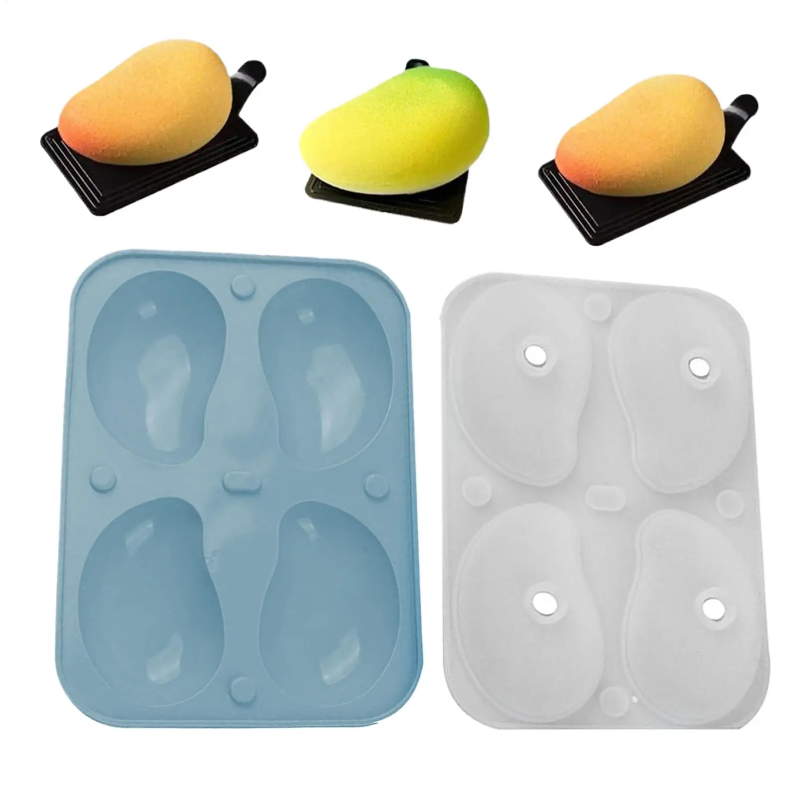 3D hausgemachte Schokoladenform, Mango-Form, Mousse-Form, 4 Mulden, einfaches Entformen, Kuchenformen, Obstform, Dessert, Schokolade, Backwerkzeug Image