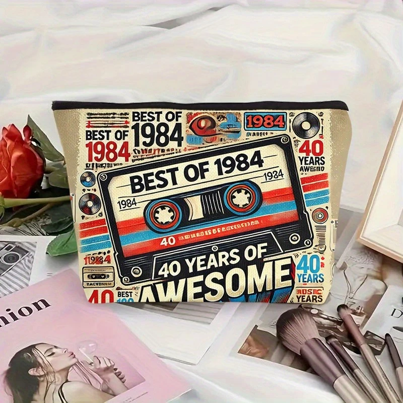 1 Stück „Best of 1984“-Kassettenband-Make-up-Tasche – leichte Reißverschlusstasche für Damen, doppelseitiges Retro-Vintage-Design Image