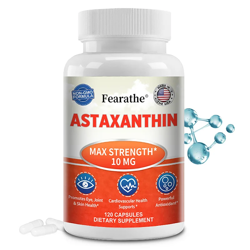 Astaxanthin 10mg, Natural Antioxidant Dietary Supplement, Supports Eye, Skin & Cellular Health, Non-GMO, 30/60/120 Capsules
