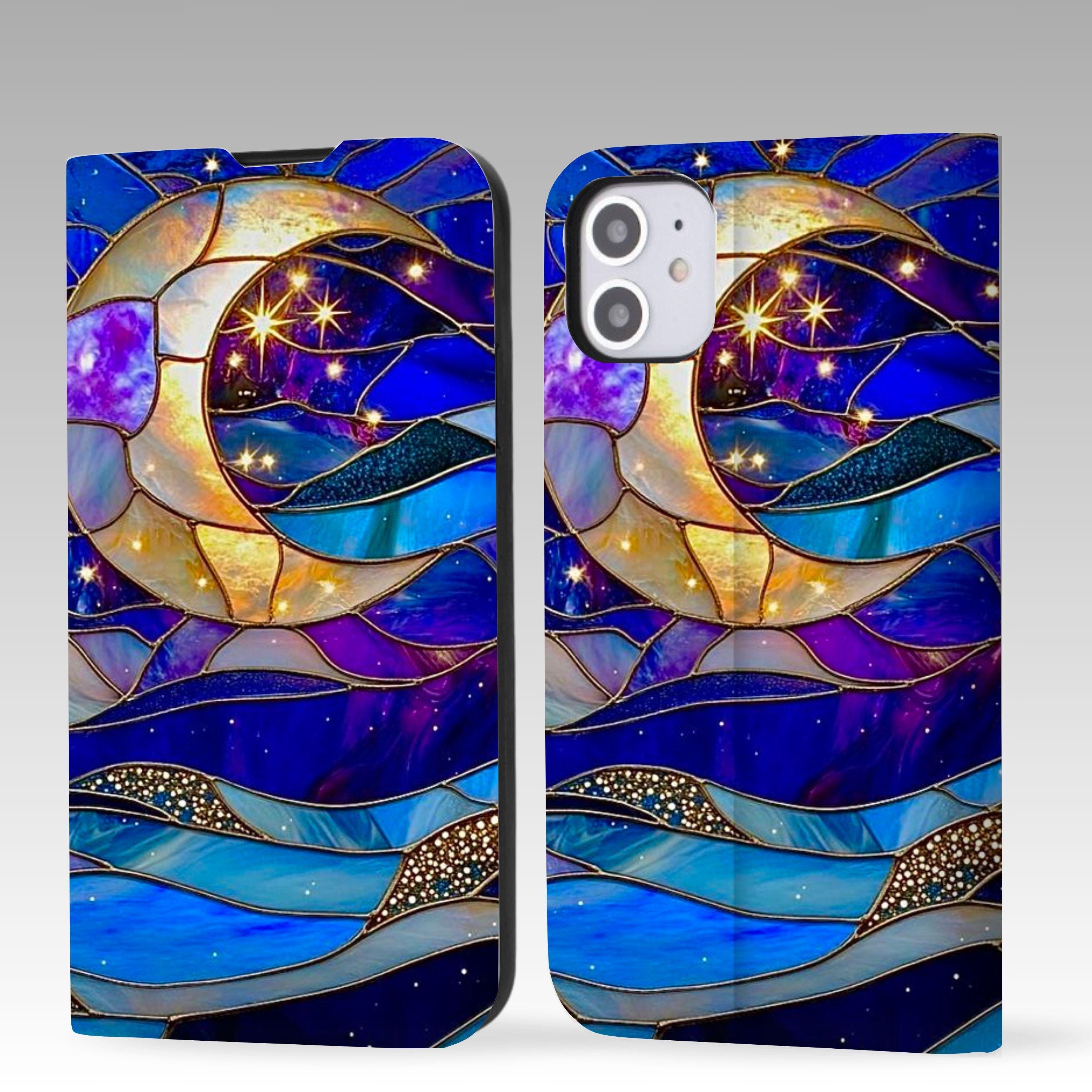 Custodia a portafoglio con stampa artistica in vetro colorato per iPhone 17 16 Pro Max, iPhone 17 16 15 14 13 12, iPhone Pro Max, iPhone Pro Plus Air