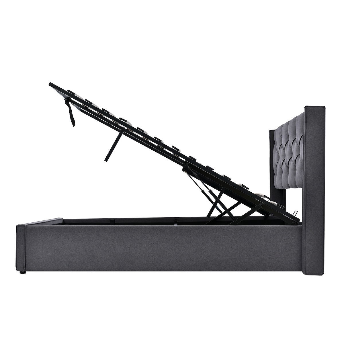 OKWISH Hydraulisches Doppelbett 140×200 mit Lattenrost und großem Stauraum, gepolsterter Kopfteil für hohen Komfort, stabile Konstruktion, Baumwolle, Grau Image