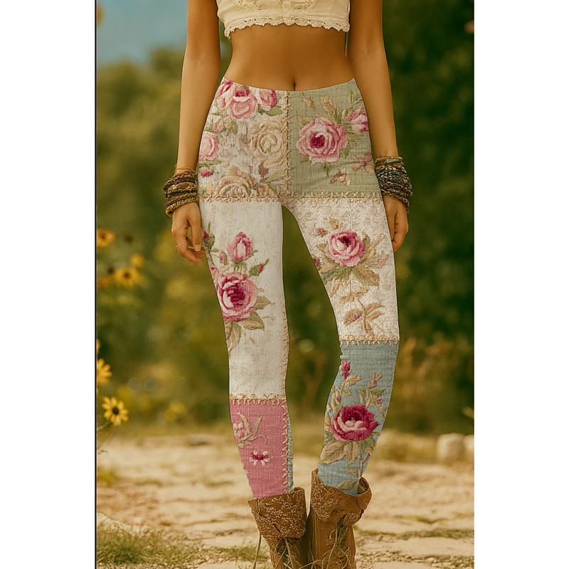 Women's Leggings Vacation Vintage Ethnic Style Full Length High Waist Floral Graphic 3D Print Quick Dry Breathability Soft Stretchy Formal Outdoor Vacation White Pink Blue Green Summer Spring Fall