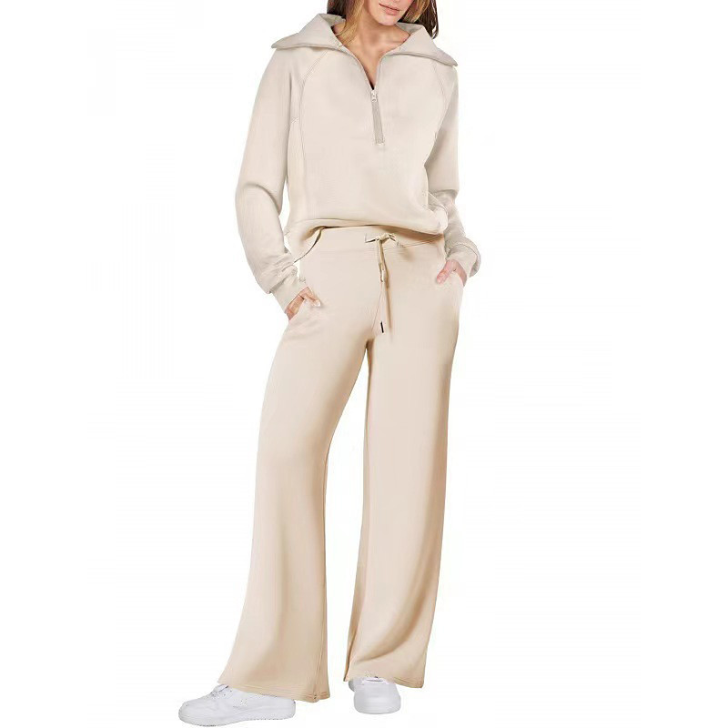 Women's Pullover Sweatsuit Sets 2 Piece Tracksuit Lounge Outfits with Pocket Solid Colored Clothing Suit Fall / Winter Light Coffee Black Gym Running Fitness Long Sleeve Sport Activewear