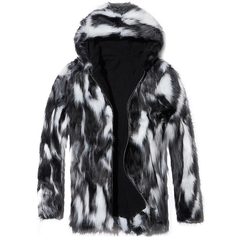 Men's Winter Jacket Casual Jacket Faux Fur Coat Vacation Daily Thermal Warm Pocket Fur Winter Leopard Print Fashion Streetwear Hooded Regular Black Jacket