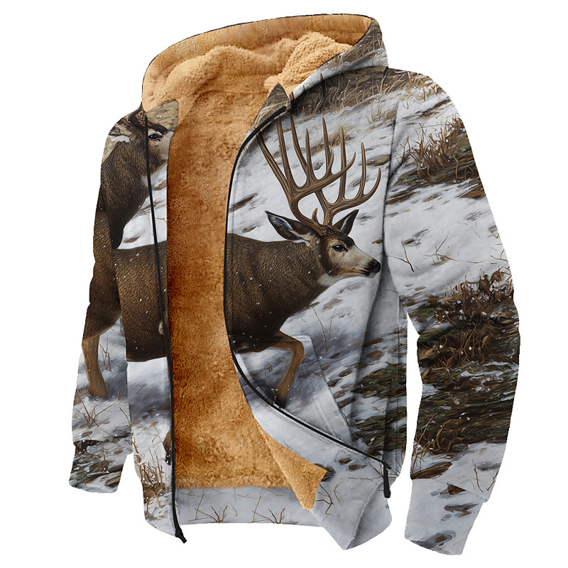 Men's Camouflage Deer Fleece Hoodie Jacket Sweatshirt Classic Military Hunting Long Sleeve Crew Neck Outdoor Camping Brown Light Grey Brown 2 Gray Gray 2 Zip Up Fall Winter Designer S M L XL 2XL 3XL