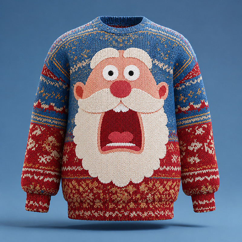 Ugly Christmas Sweater Men's Cartoon Santa Claus Print Pullover Sweater Jumper Knitwear Crewneck Casual Vacation Daily Knitting Keep Warm Long Sleeve Spring Fall Winter Lake blue Red Blue