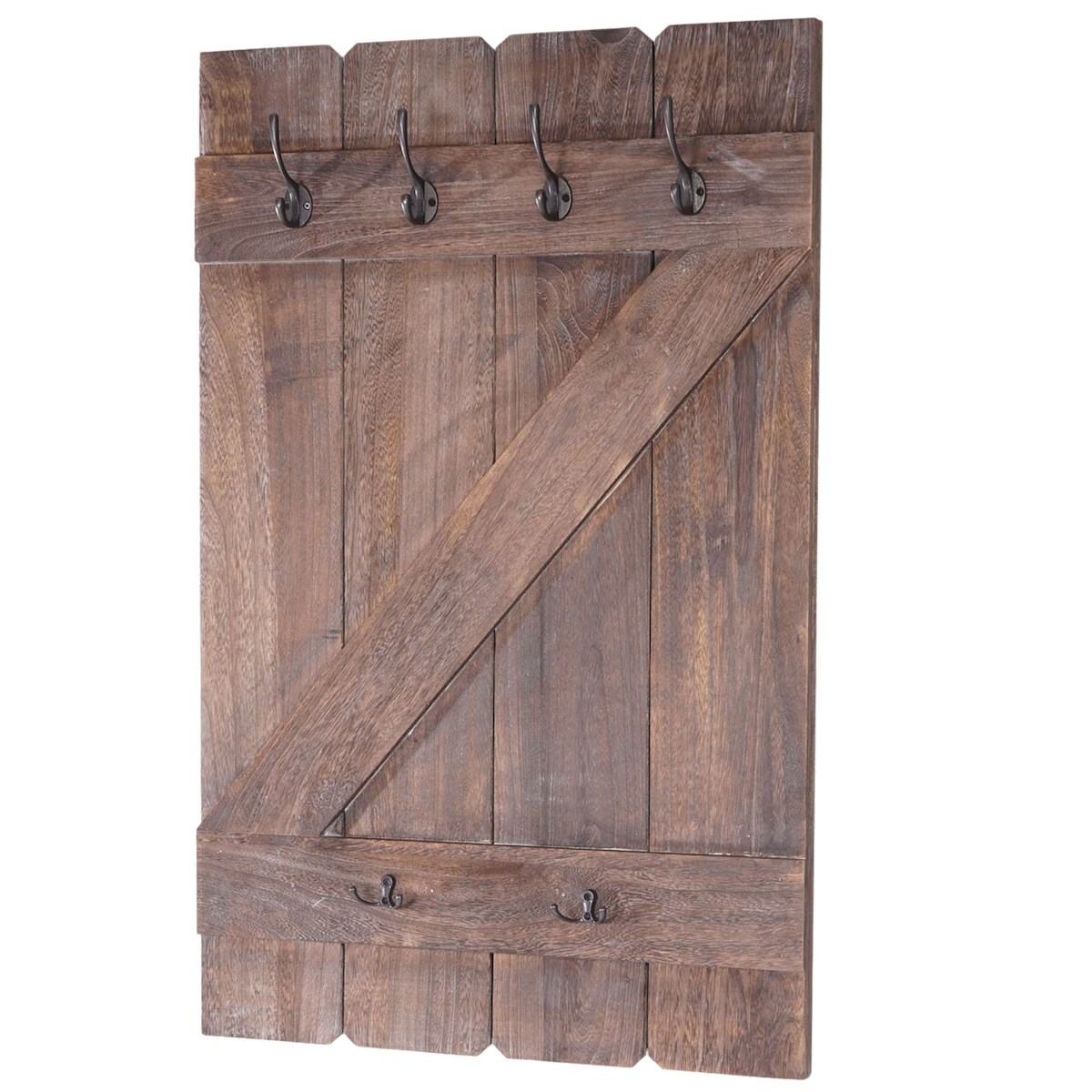 BERLINLODGE Wandgarderobe | HxBxT 91x60x10cm | 6 Haken | Braun shabby | Garderobe Garderobenpaneel Image