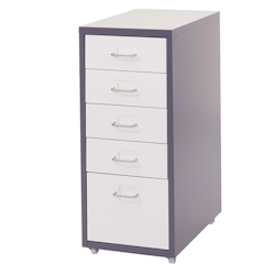 PROREGAL Rollcontainer Housten HxBxT 69x28x41cm 5 Schubladen Dunkelgrau Weiß Schubladenschrank Stahlschrank Image