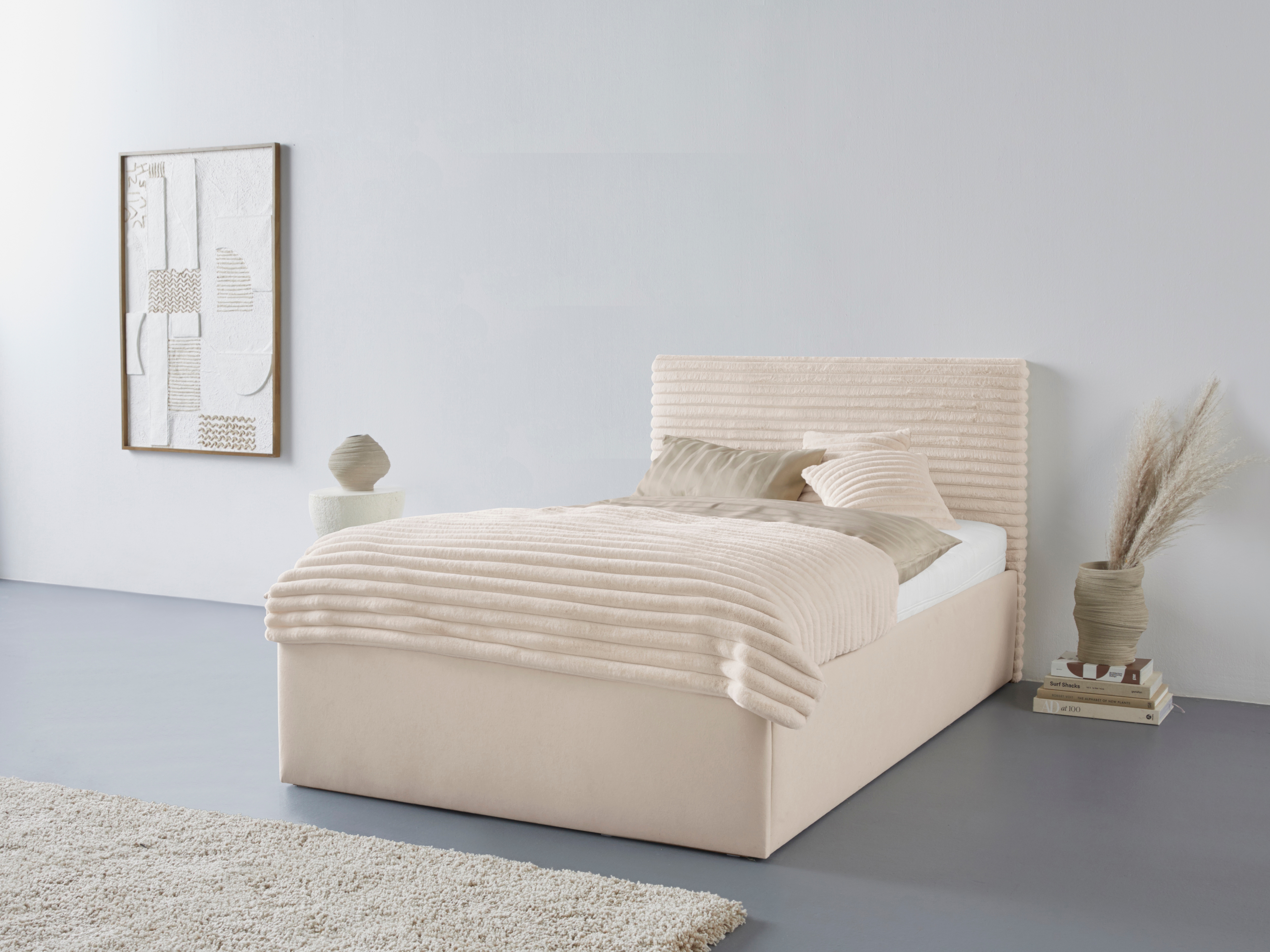 Polsterbett "Vita", beige (hell, beige), L:210cm, Bezug: 100% Polyester, Polsterung: Polsterwatte, Material, Gestell: gepolsterter Holzwerkstoff, WESTFALIA SCHLAFKOMFORT, Betten, auch mit Stauraum erhältlich, inkl. Kopfteilverstellung Image