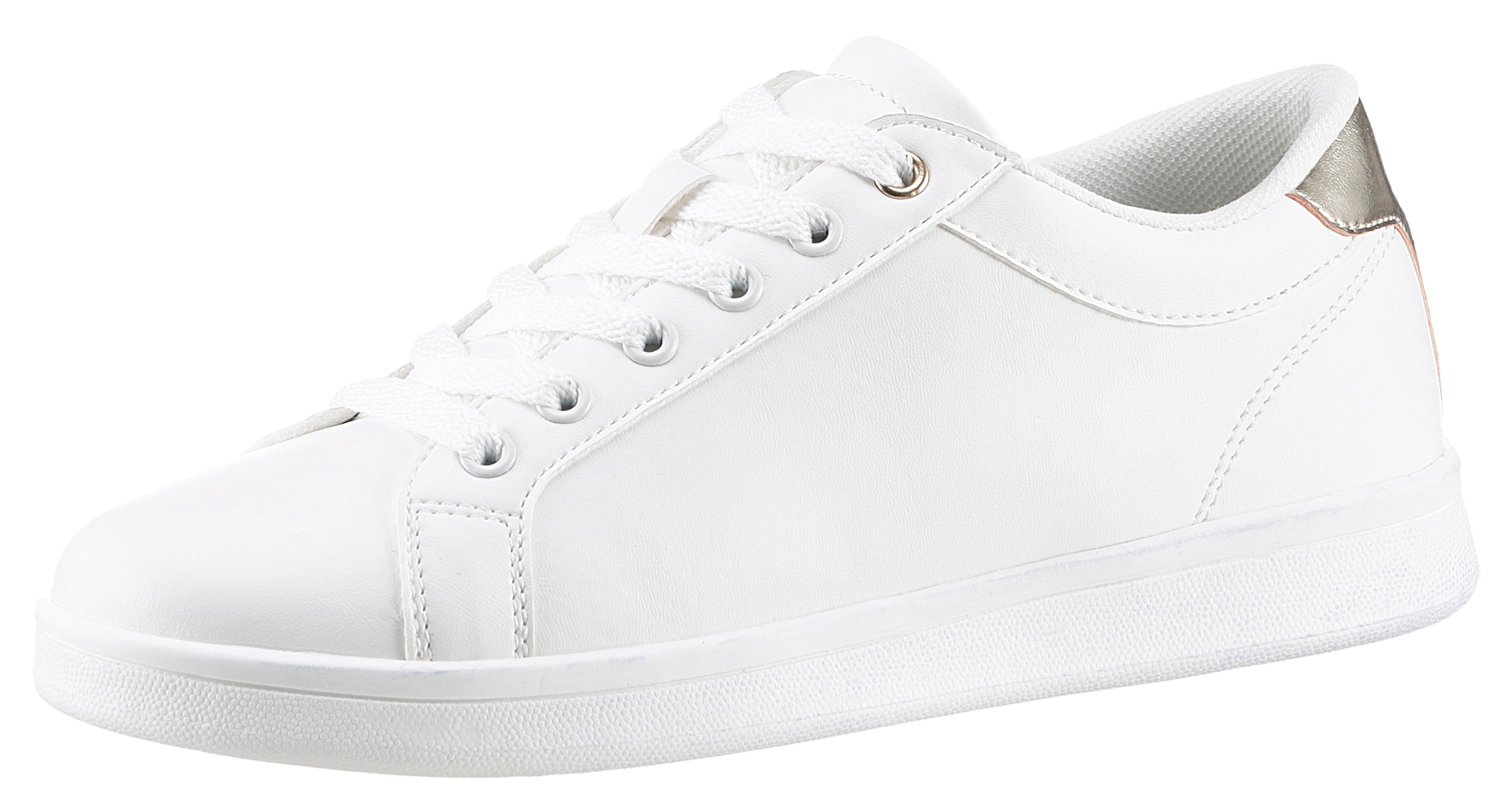 Sneaker ANISTON SHOES, Damen, Gr. 42, gold (weiß, goldfarben), Lederimitat, Schuhe Skaterschuh Sneaker low Retrosneaker, Schnürschuh, Freizeitschuh mit Metallic-Akzent - NEUE KOLLEKTION