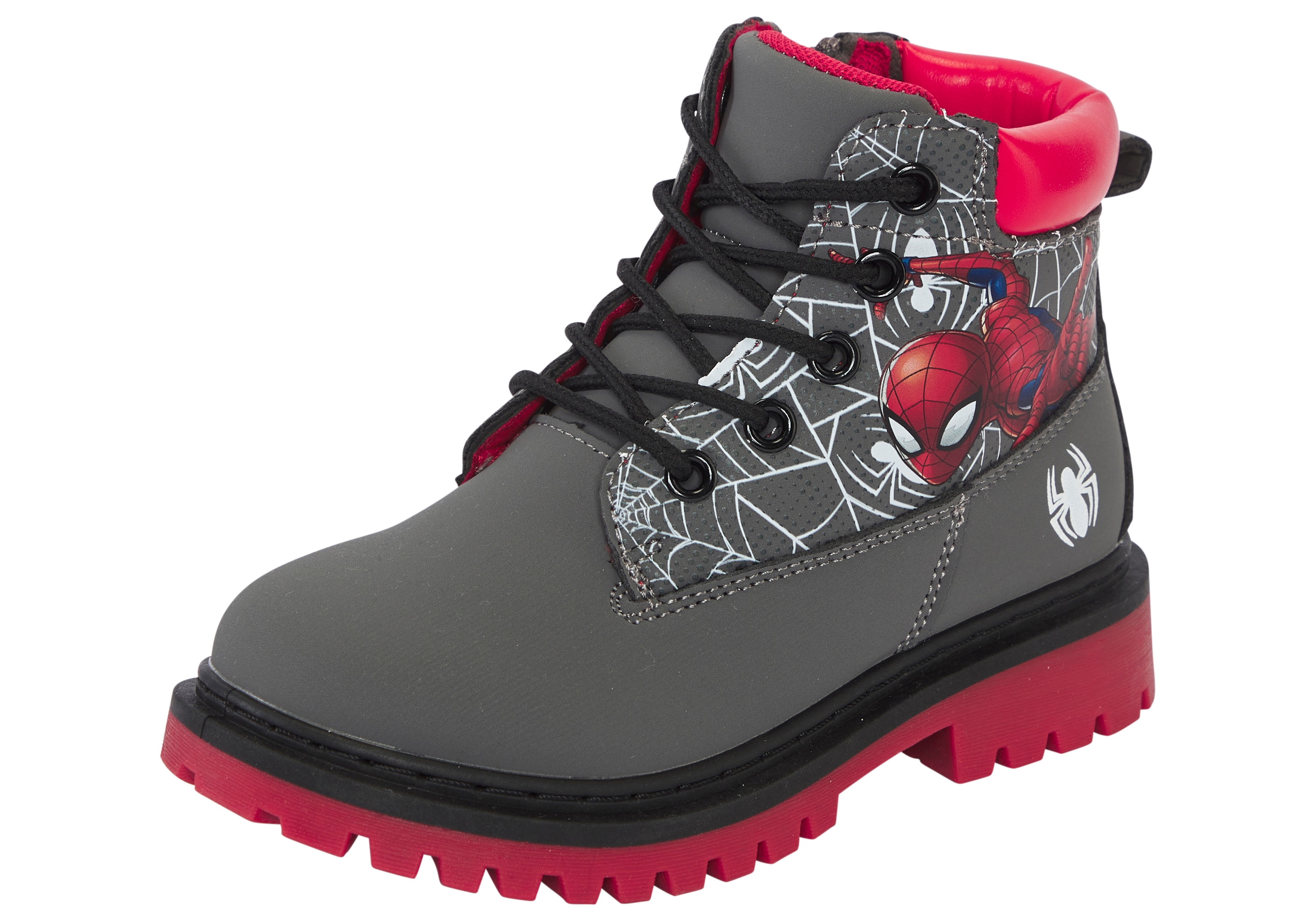 Schnürboots DISNEY "SPIDERMAN", Kinder, Gr. 25, schwarz, Synthetik, Schuhe Schnürboots, Winterschuhe, Winterboots, Schnürstiefel, Winterstiefel