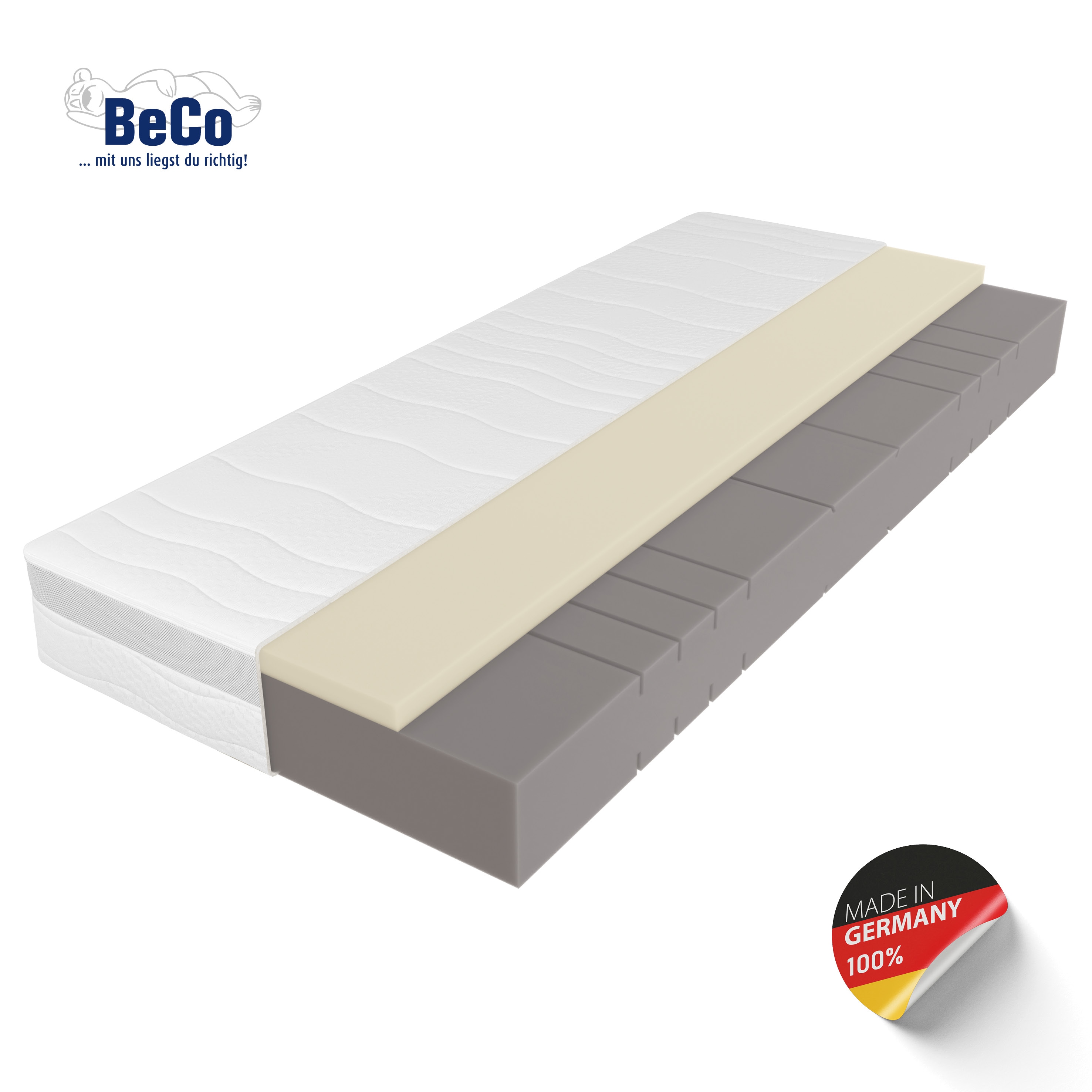 Hybridschaum-Matratze BECO "Feel Like Latex ONE KS", weiß, B:80cm H:21cm L:200cm, Bezug: 100% Polyester. Steppfüllung: 100% Polyester, Matratzen, Ergonomischer Hybridschaum mit komfortabler Feel Like Latex Auflage Image