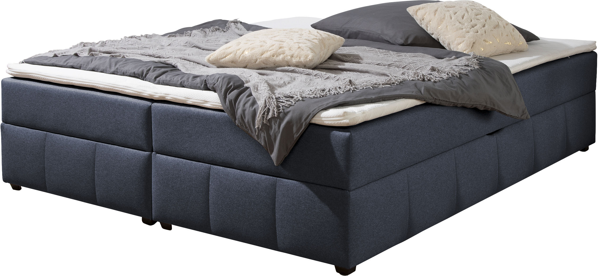 Boxbett HOME AFFAIRE, denim, blau, B:204cm L:204cm, Komplettbetten, Boxbett ohne Kopfteil, inkl. Topper Image
