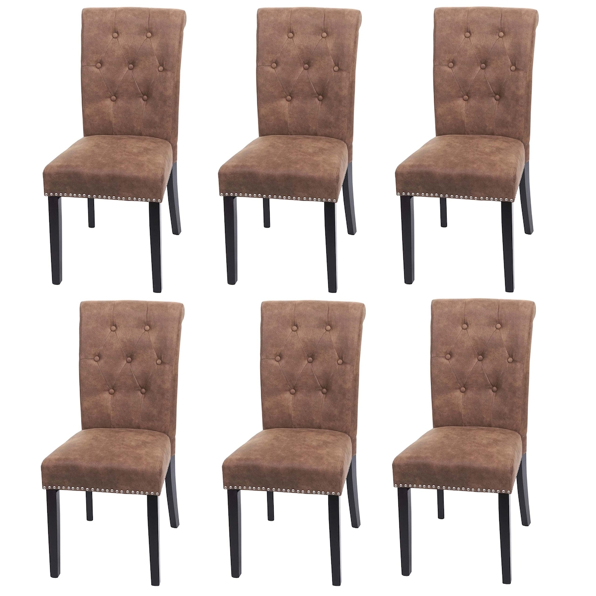 Chefgastro 6er-Set Esszimmerstuhl gepolstert | HxBxT 98x47x62cm | Sitzhöhe 42cm | Nieten | Stoff/Textil | dunkle Beine | Braun | Stuhl Küchenstuhl Image
