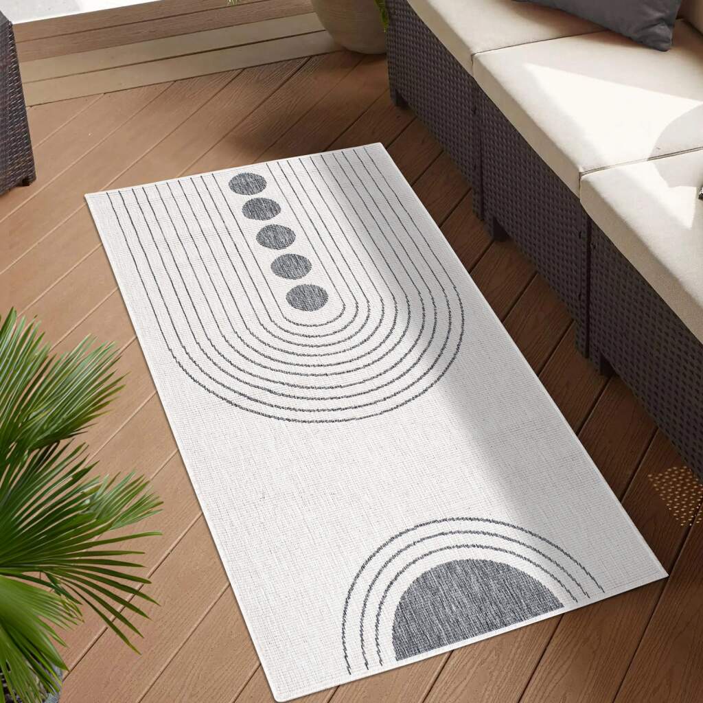 Outdoorteppich CARPET CITY "DUO RUG 5739", grau, B:80cm H:5mm L:150cm, Obermaterial: 100% Polypropylen, Teppiche, Wendeteppich Wetterfest In- & Outdoor, Balkon, Terrasse, Wohnzimmer Image