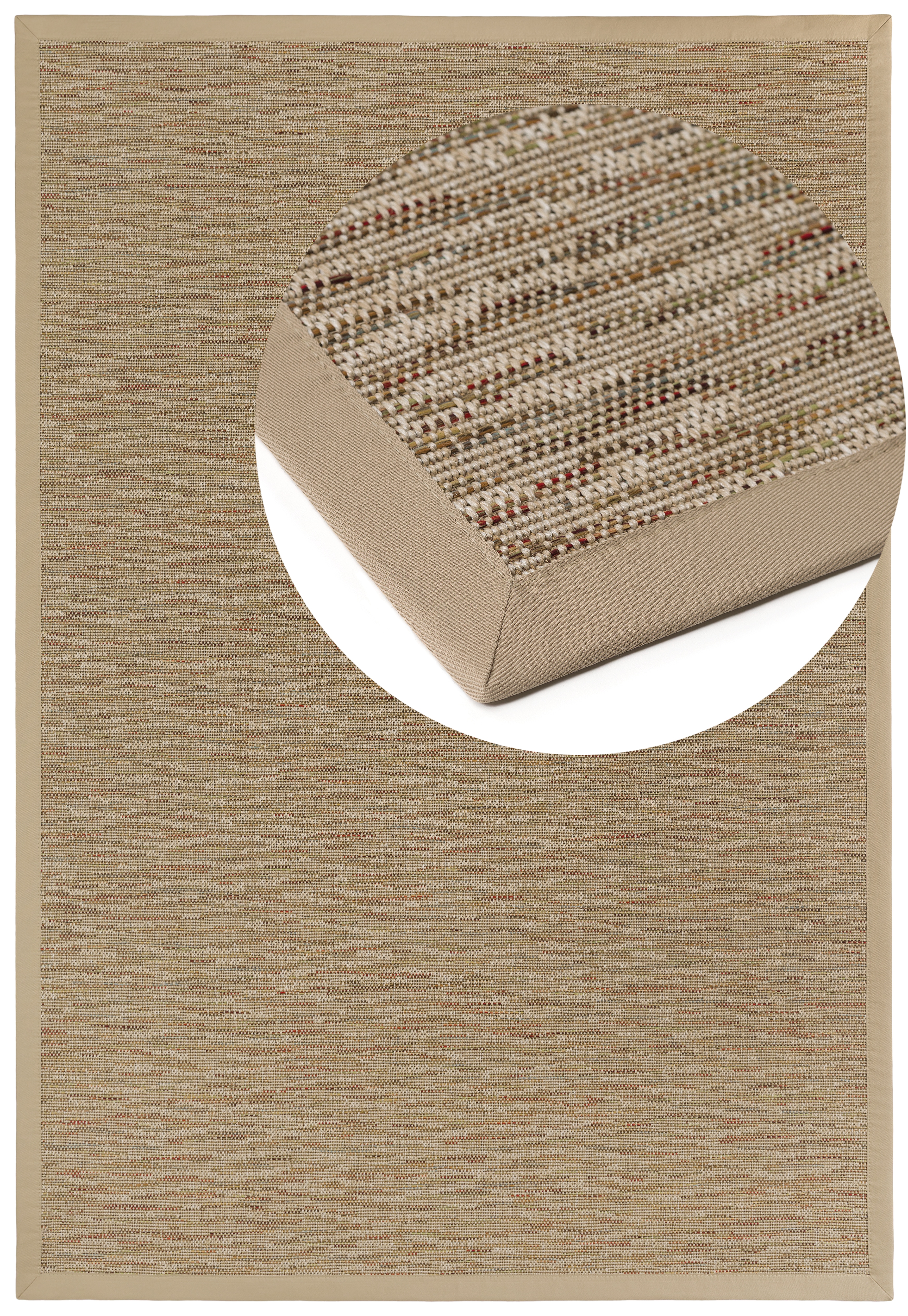 Teppich DEKOWE "Basic S2 Multi", beige (natur), B:133cm H:10mm L:190cm, Kunstfaser, Teppiche, meliert, Sisaloptik, mit Bordüre, In- und Outdoor geeignet Image