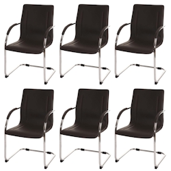 PROREGAL 6er-Set Konferenzstuhl Sammy HxBxT 93x56x56cm Sitzhöhe 47cm Stahl Braun Besucherstuhl Freischwinger Lehnstuhl Image