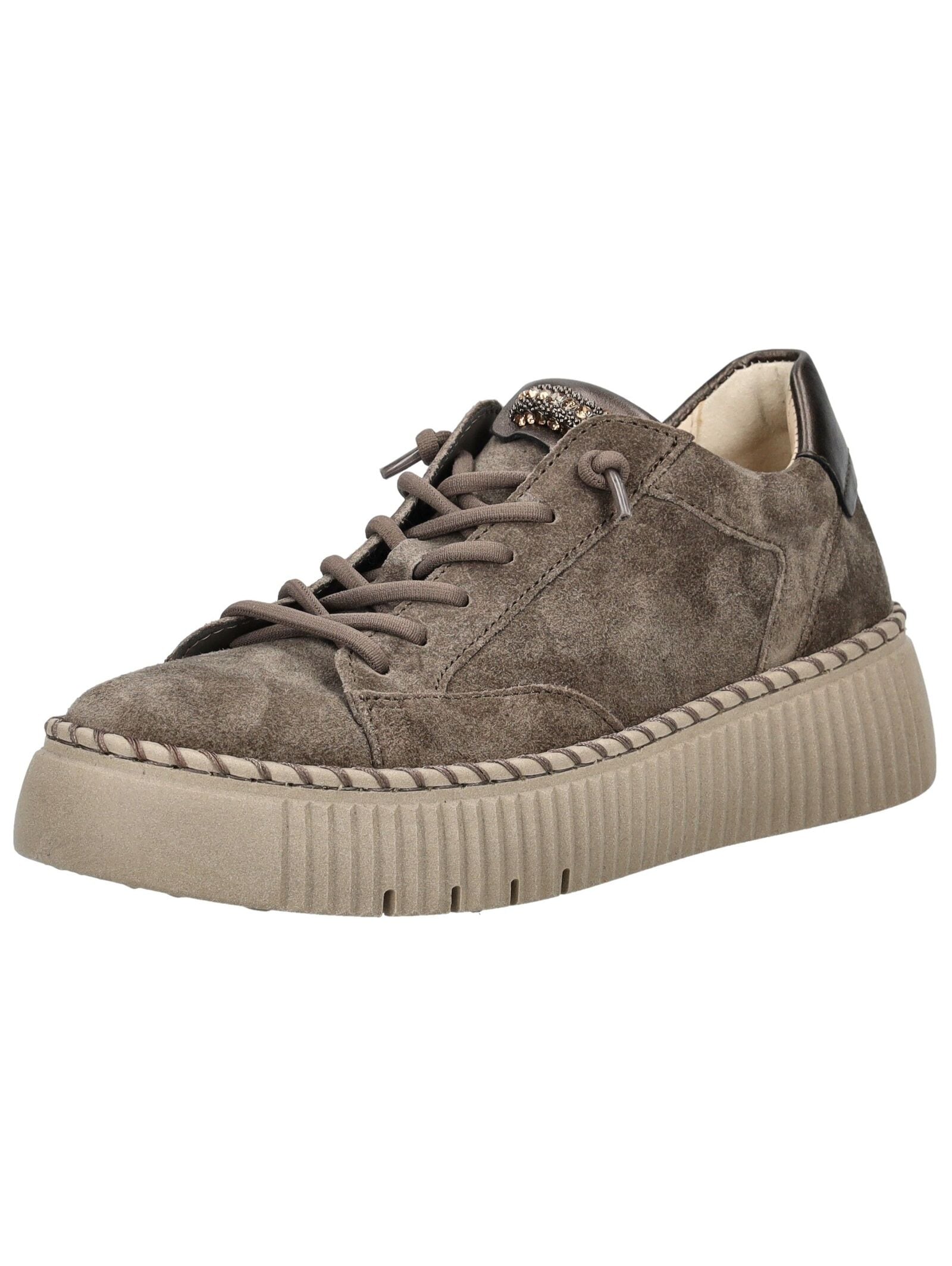 Plateausneaker GABOR "Gabor Sneaker Veloursleder", Damen, Gr. 37, braun (braun, grau), Veloursleder, Schuhe Plateausneaker