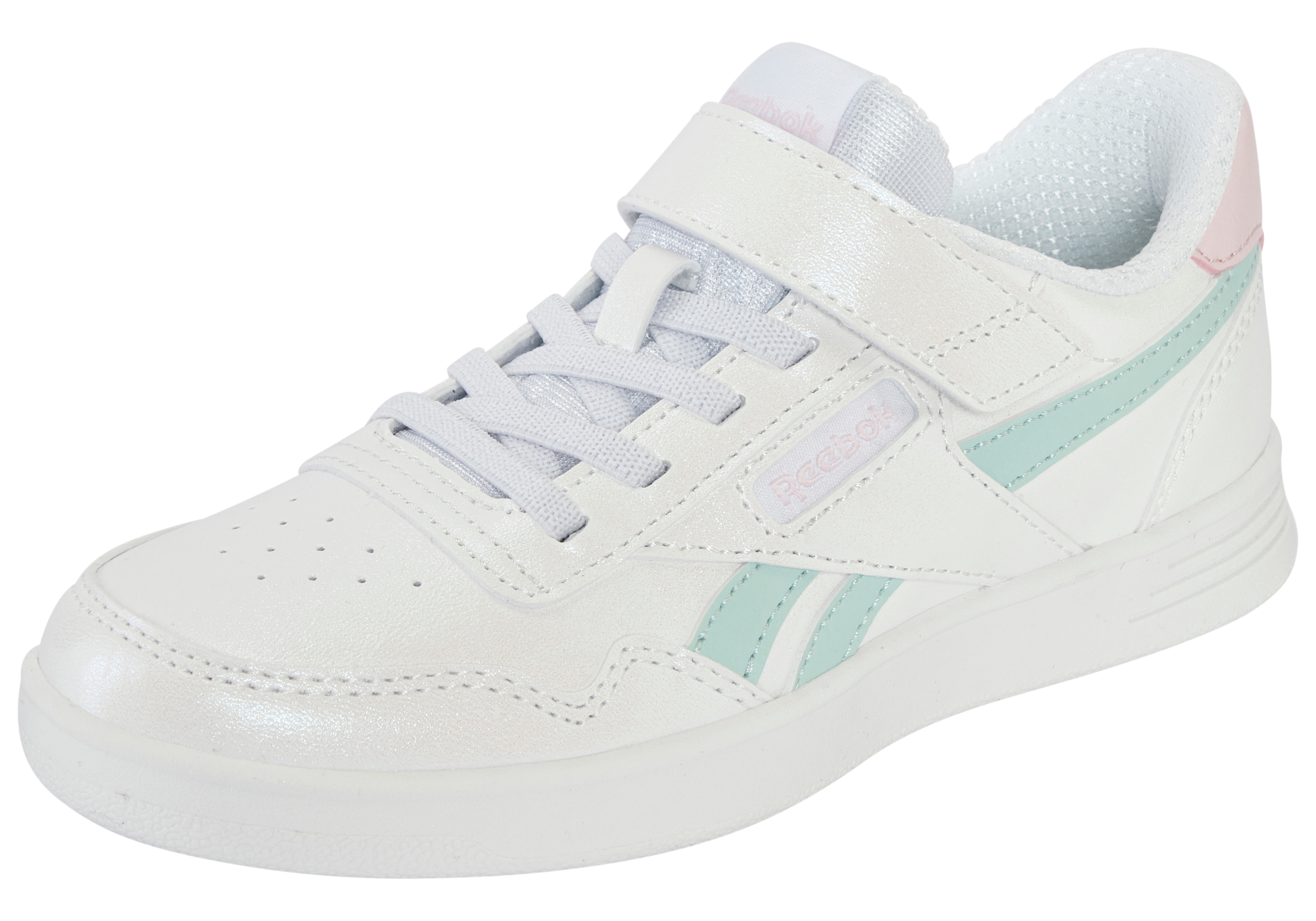Sneaker REEBOK CLASSIC "COURT ADVANCE ELASTIC LACE & TOP STRAP", Mädchen, Gr. 34, ftwrweiß, glitchaqua, frostedberry, Synthetik, Schuhe Sneaker