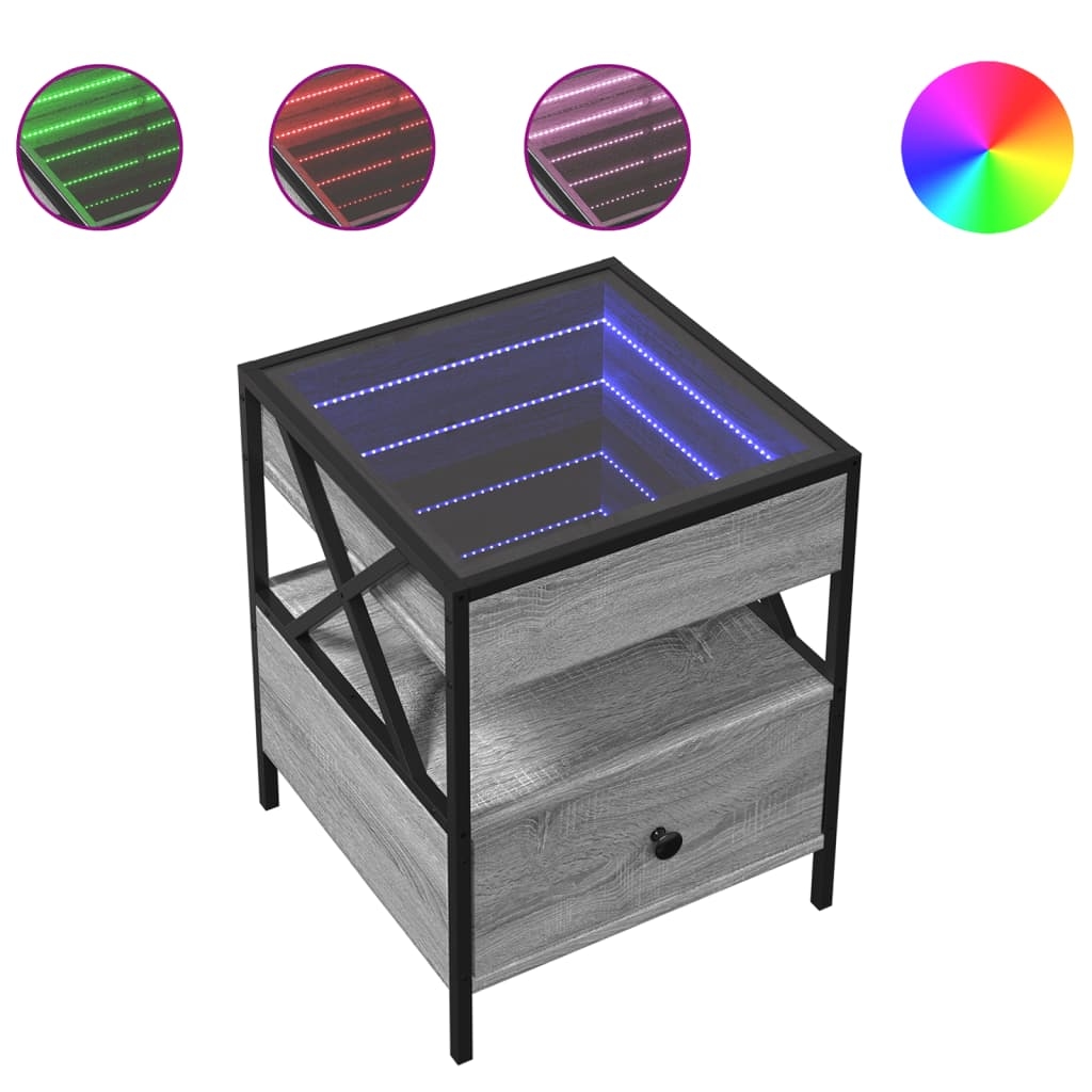 vidaXL Nachttisch mit Infinity-LED Grau Sonoma 40x40x51 cm Image