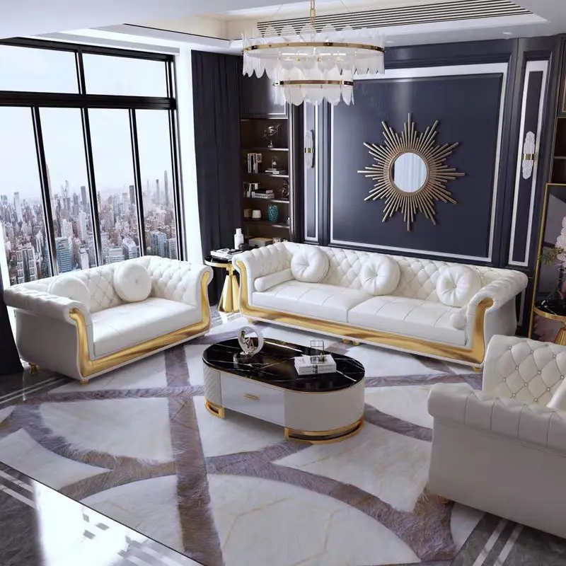 Nordic American einfaches kleines Apartment-Ledersofa, postmoderne High-End-Atmosphäre, Wohnzimmermöbel-Kombination aus Leder