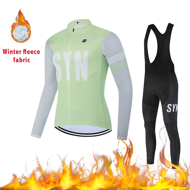 SYN velours combinaison de cyclisme ensemble long hommes hiver maillot de cyclisme bavoir de cyclisme épaissi chaud haut de cyclisme cyclisme veste polaire