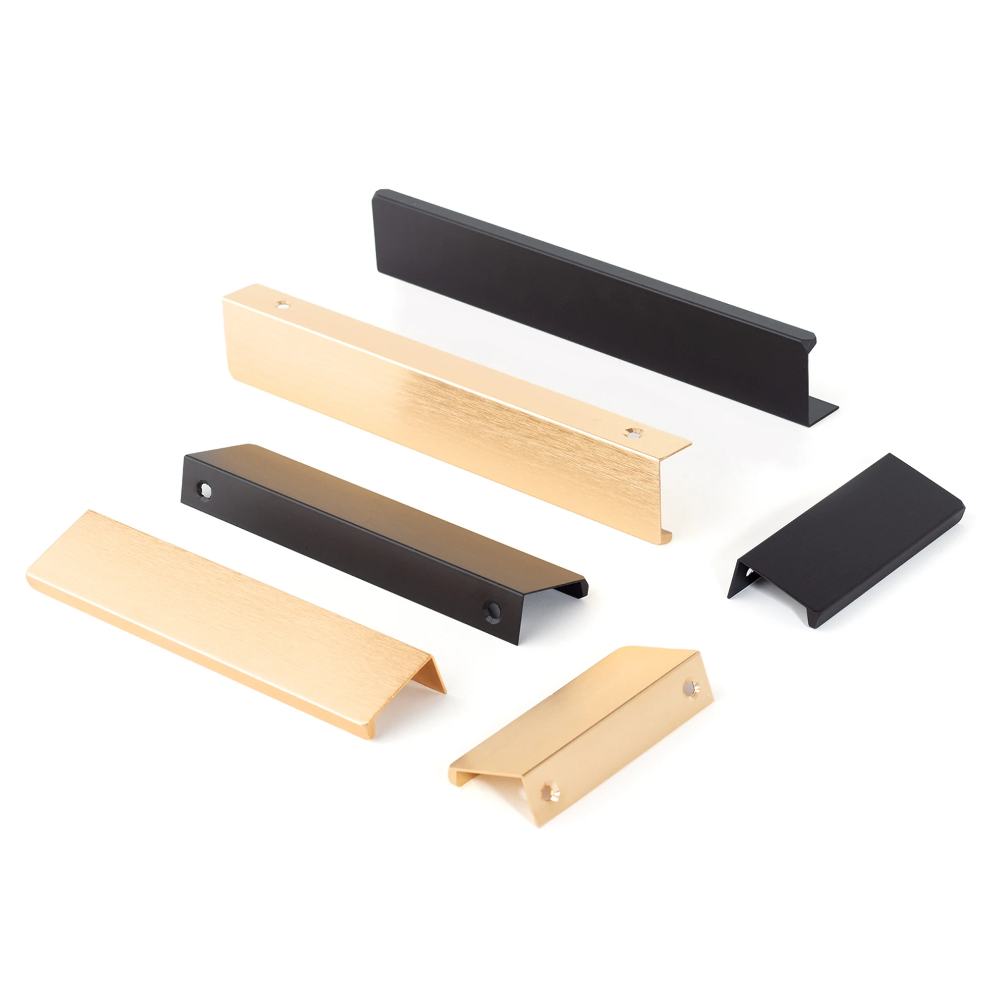 Maniglie nascoste in lega di alluminio da 2 pezzi, bordo del cassetto nero dorato, maniglie invisibili, maniglie per porte per mobili, per armadio da cucina