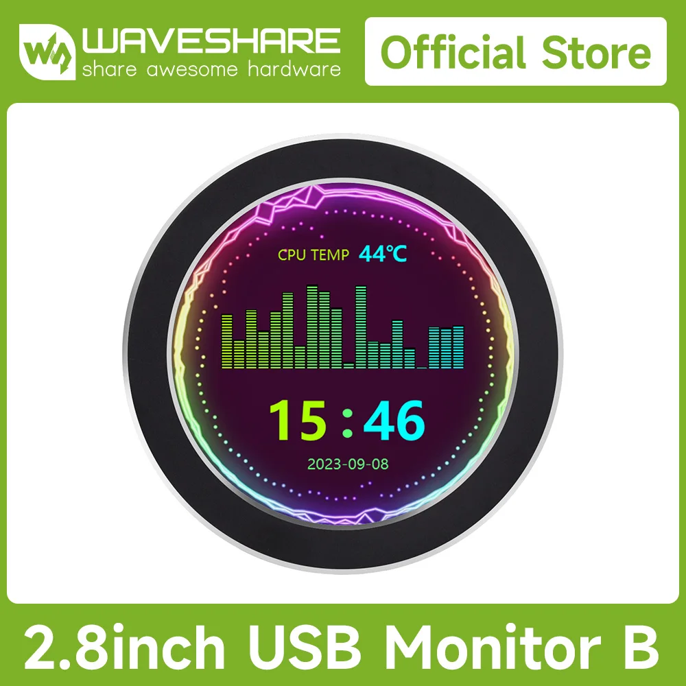 Waveshare 2.1 / 2.8 / 3.4 / 4 Zoll USB-Monitor, AIO LCD/CPU-Kühlerbildschirm / Display für den Innen-PC / Desktop-RGB-Umgebungsbildschirm Image