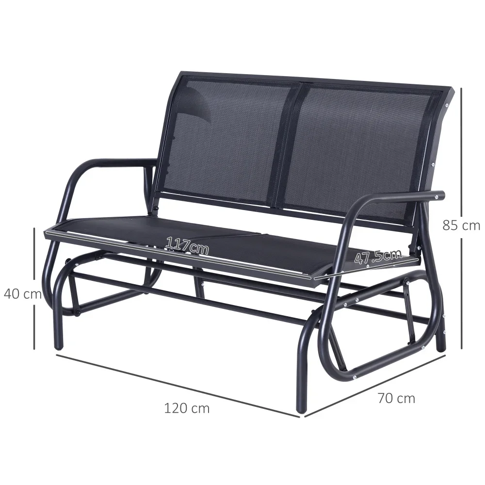 Chaise à bascule Banc de jardin 2 places Siège balançoire de jardin Banc de parc Meuble de jardin en métal Noir 120 x 70 x 88 cm